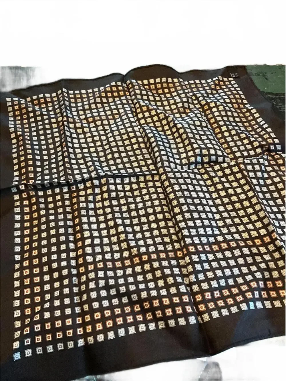 Geometric Silk Scarf - Dark Brown & Multicolor